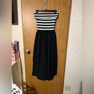 In February Black & White Striped Maxi Dress - S